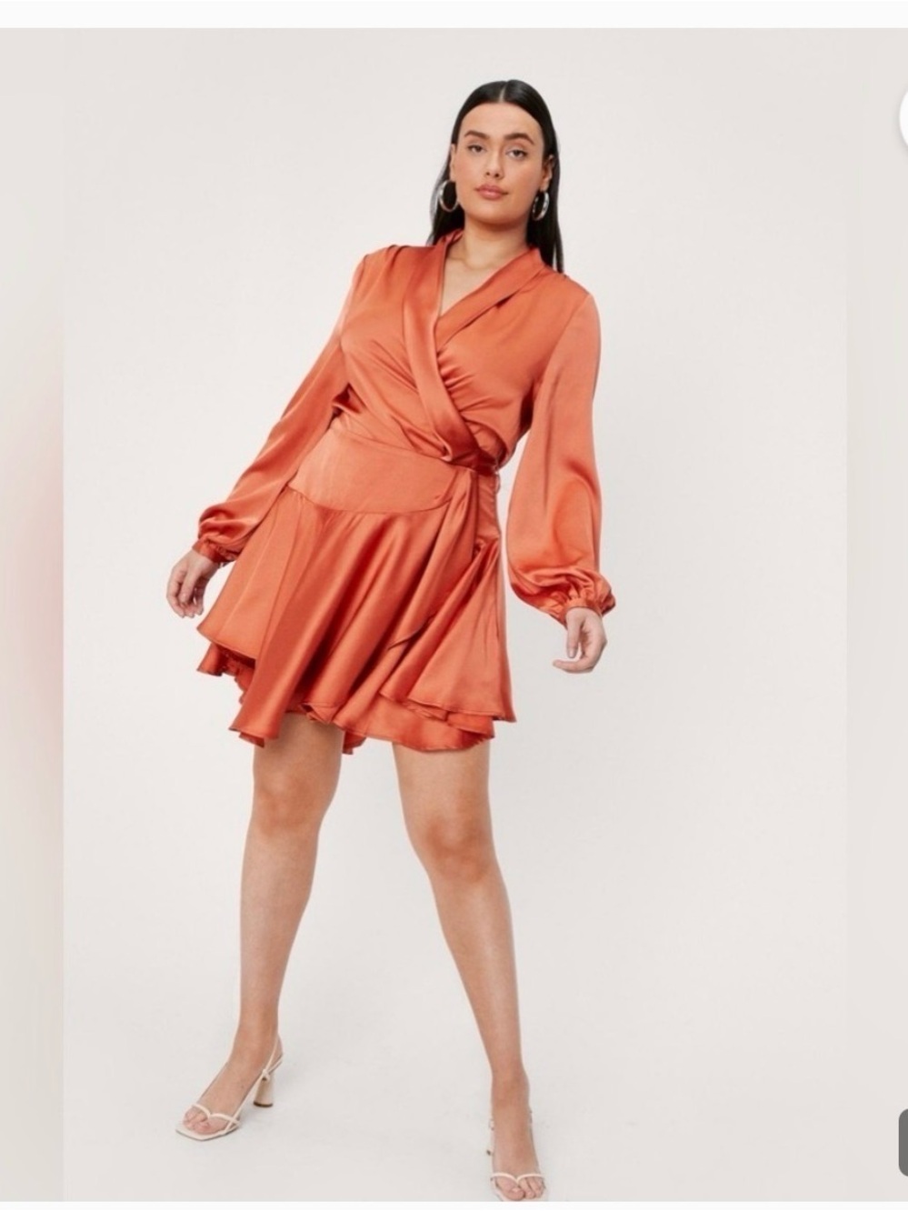 Nasty Gal Orange Satin Wrap Mini Dress